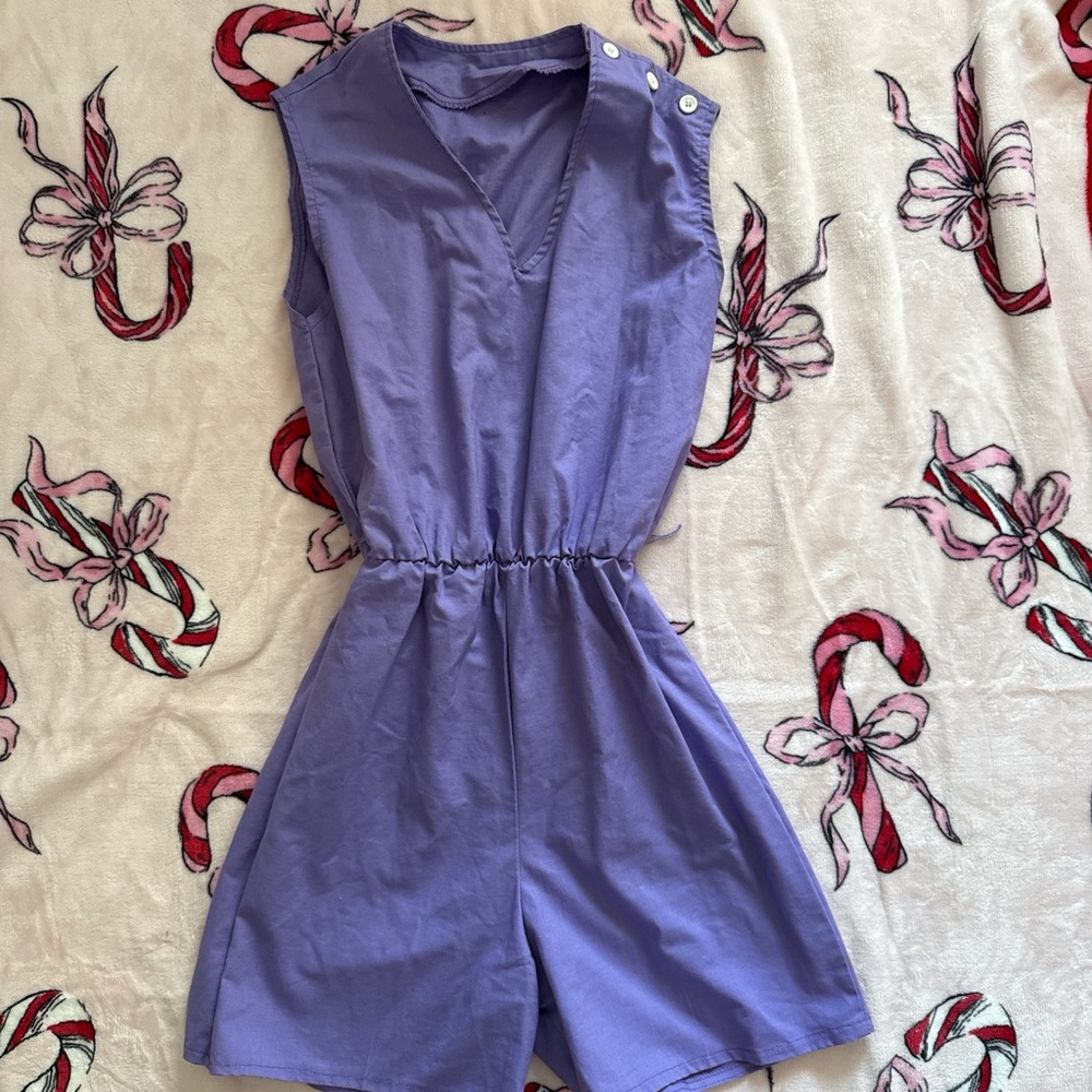 Vintage 80s purple lavender v neck romper S